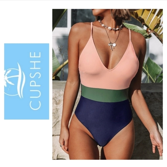 CUPSHE One Piece for Women Bathing Suits Deep V Neck Cross Back Tie Colo… - Picture 1 of 8